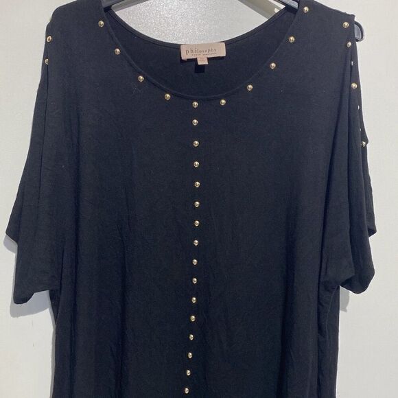 Philosophy Women's Black Studded Crew Neck Cold Shoulder Blouse Size 2X - Picture 1 of 7